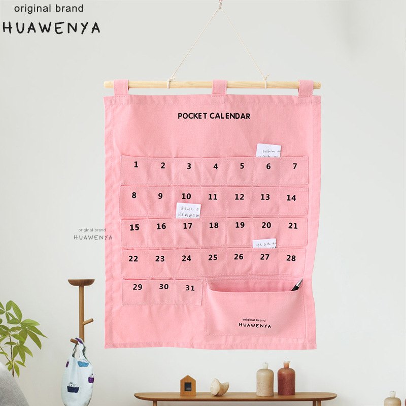 ins风自律打卡记录墙面后加厚收纳备忘录便签袋门日历帆布logo挂