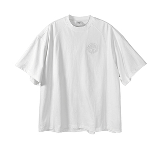 Aurocean 学院徽章刺绣T恤 320克重磅纯棉宽肩大版白色短袖t