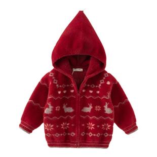 戴维贝拉女童毛衣外套冬装新款儿童仿貂绒红色外套宝宝衣服童装