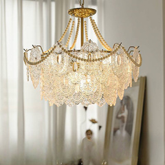 法式宫廷玻璃吊灯 复古美式轻奢餐厅卧室客厅珍珠水晶灯具