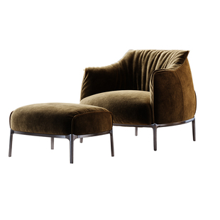 广巢里奇休闲椅意式客厅雪尼尔绒布单人沙发椅轻奢高级感脚踏凳A