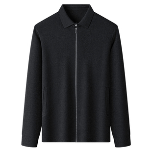 {含羊绒}男翻领开衫外穿夹克秋冬保暖毛衣针织成熟稳重中青年加厚