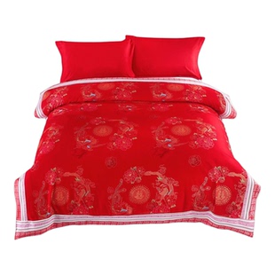 舒蝶家纺全棉磨毛婚庆被套纯棉被罩红色婚庆用品龙凤结婚双人被套