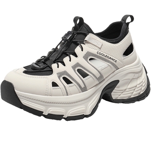 周雨彤同款百丽女鞋厚底老爹鞋夏季新款透气舒适运动凉鞋D5J1DBK5