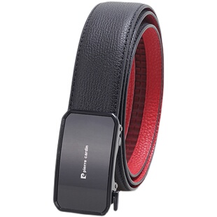 皮尔卡丹皮带男腰带外黑内红自动扣男士结婚礼盒装P12811761-2CA