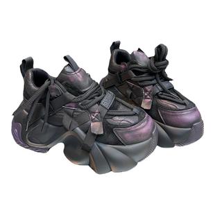 欧货真牛皮松糕老爹鞋女2025秋冬新款复古真皮厚底增高休闲运动鞋