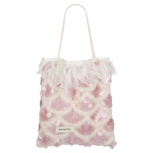 亮片羽毛单肩包旅游大容量小众包包通勤韩系上班ins春夏帆布包