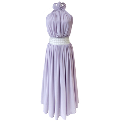 熊熊屋【紫纱银腰】长/短裙 飘带挂脖钻链露背气质长裙连衣裙