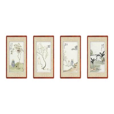 纯手绘国画四条屏琴棋书画禅意画