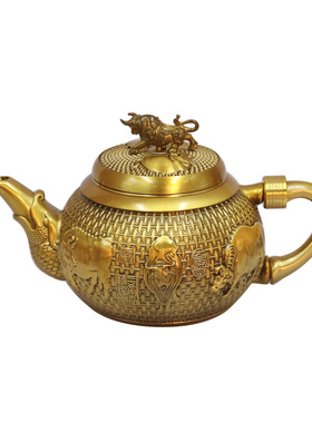 黄铜五牛茶壶转转摆件工艺品礼品