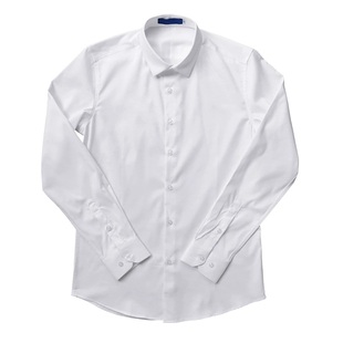 脊椎动物男装抗皱免烫白色小方领衬衣欧美风修身长袖职业装衬衫