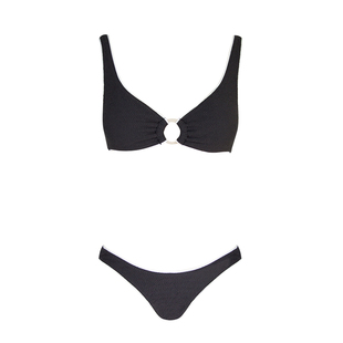 OceanMystery黑色比基尼女分体性感小胸聚拢显瘦高叉度假温泉泳衣