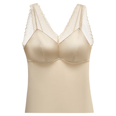 V领宽肩固定杯免穿文胸女背心