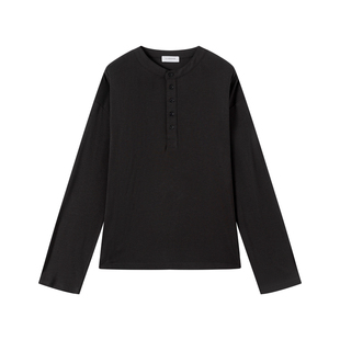 VLABMADE 优雅松弛亨利领长袖*花纱羊毛混纺高垂感合身打底长TEE