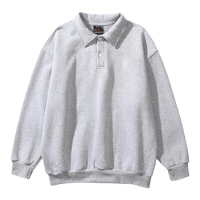 灰色卫衣美式男士秋冬款POLO领带领卫衣男灰白加厚男款翻领上衣衫