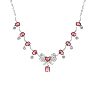 Crush X PP饰品重工法式蝴蝶结新年项链女轻奢小众红色宝石锁骨链