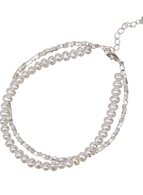 冷淡风s925碎银子珍珠双层叠戴