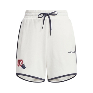 adidas阿迪达斯三叶草夏女针织经典复古棉撞色运动短裤白色JX6574