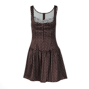 纯欲风蕾丝拼接波点无袖连衣裙2026夏季新款辣妹修身显瘦百褶短裙