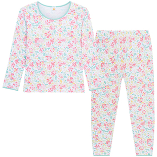 铜牛秋冬女士纯棉棉毛圆领内衣套装 素雅印花秋衣秋裤薄VN031