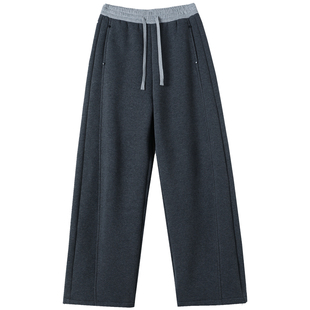 超厚羊羔绒卫裤女加绒加厚运动裤冬季藏青休闲阔腿裤保暖棉裤外穿