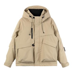 鸭鸭明星同款工装羽绒服男女款2025冬季新款加厚短款连帽冲锋外套