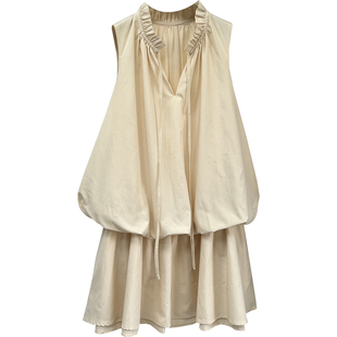 莱赛尔+棉立裁法式甜美系V领系带无袖百搭连衣裙小个子花苞水母裙