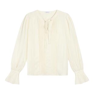 MULVAN 法式长袖衬衫女秋冬新款设计感气质系带喇叭袖内搭小衫