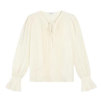 复古韩系气质长袖衬衫压折喇叭袖