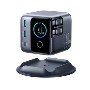 机乐堂UK英欧澳规桌面充电站自带伸缩Typec线多口GaN氮化镓140W笔记本电脑iphone安卓手机平板智能屏显快充头