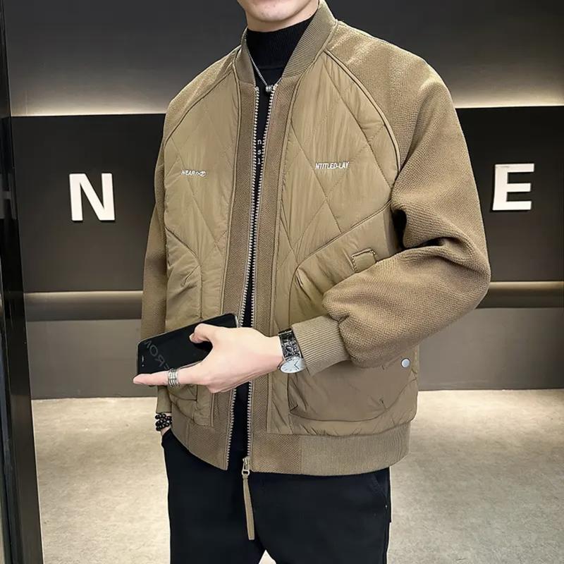 秋冬季新款拼接刺绣加厚二棉棒球领夹克棉服男士加棉防寒保暖外套