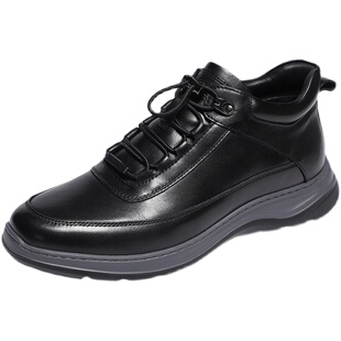 金利来男鞋2024冬季新款正品加绒厚底系带真皮高帮运动休闲皮鞋男