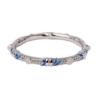 宫里上新银手镯女款古法玉手镯银镶玉和田玉珐琅镯子妈妈生日礼物