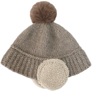 Spany韩国新款毛线帽子女冬可爱毛球羊羔毛护耳针织帽渔夫帽韩版