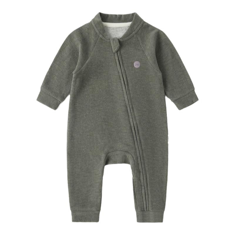 Oak mont婴儿连体衣秋装蚕丝羊绒新生儿周岁衣服宝宝满月拉链爬服