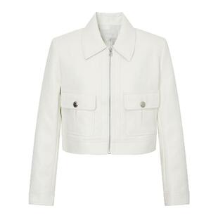 飘蕾白色复古翻领皮衣夹克2026春季新款显瘦气质垫肩小个子短外套