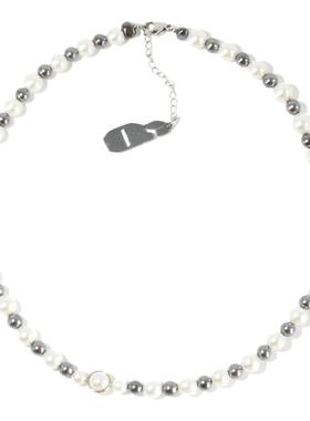 GetEmON原创高级感叠戴小众天然珍珠钛钢拼接男女串珠锁骨项链