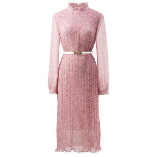 颜域长袖立领碎花连衣裙春装2026年新款女士气质减龄显瘦中长裙子