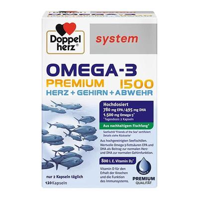 【120粒】欧洲直邮德国药房Doppelherz双心深海鱼油Omega3胶囊