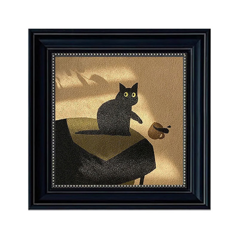 中古风治愈可爱猫咪石英砂肌理画