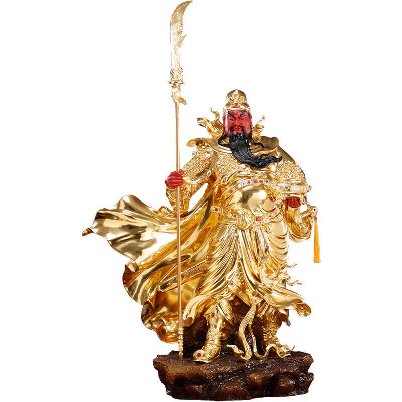 铜贴金持剑披风关公神像关圣帝君