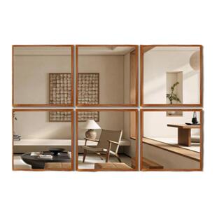 橡木方形格子镜沙发背景墙装饰镜子餐厅客厅拼接镜子壁挂穿衣镜