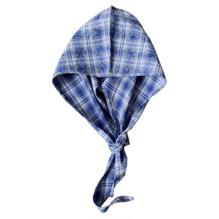 秋季大学生跳舞帽子披肩新款扎染格子连帽蓝色围巾男生潮配饰女生