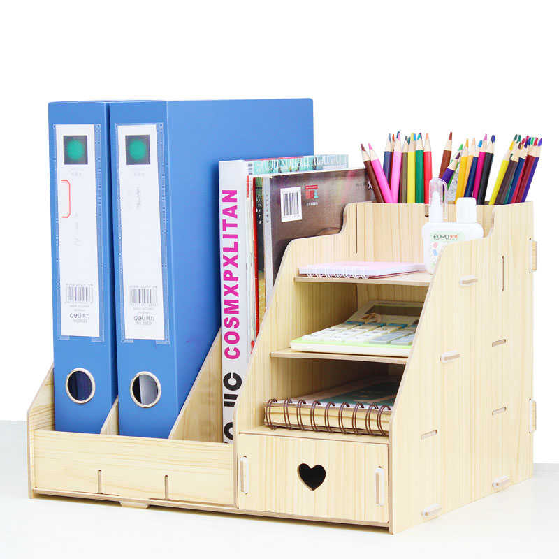 木质桌面文件架办公室工位书架立架抽屉式文件收纳盒办公桌置物架