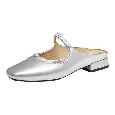 百思图夏商场新款休闲一脚蹬穆勒拖半拖粗跟女凉拖鞋BN092BH4