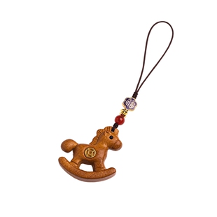 琼睿野生老桃木手机链新款木质生肖马手机挂绳本命年实木马上发财吉祥手机壳挂件彩木摇摇马挂饰招财男女挂坠