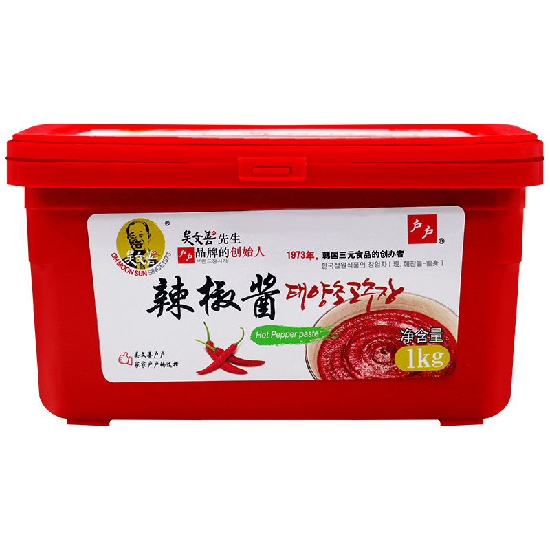 韩式拌饭酱吴文善户户辣椒酱1kg 韩式石锅拌饭酱韩国炒年糕辣酱料