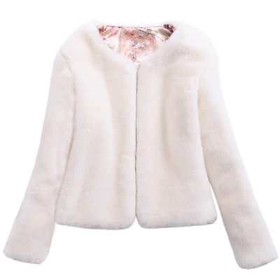 小香风修身短款仿獭兔毛皮草外套