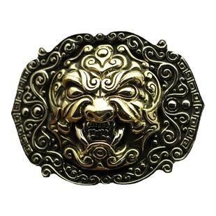 纯铜 白铜+黄铜吞天兽双色皮带扣 朋克骷髅皮带扣平滑扣 创意礼品