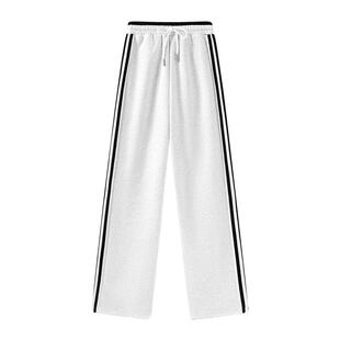 班尼路拼条休闲阔腿裤女2026春夏高腰显瘦裤子女青少年运动卫裤Q